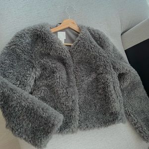 Woman Grey Faux Fur Jacket From H&M